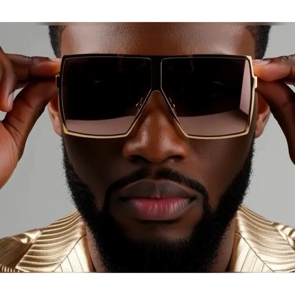 Square Oversize Sunglasses Men Fashion Big Gold Frame Shades Outdoor Lentes 2026